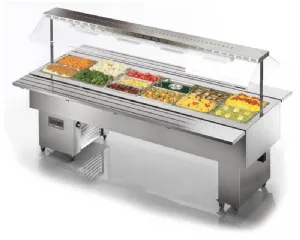 Buffet chauffant bain-marie central en inox avec cuve pour bacs GN1/1 TECFRIGO Isola 6 BM inox